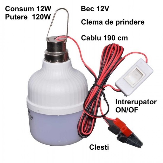 Bec 12V cu Led 12W / Clesti si Intrerupator